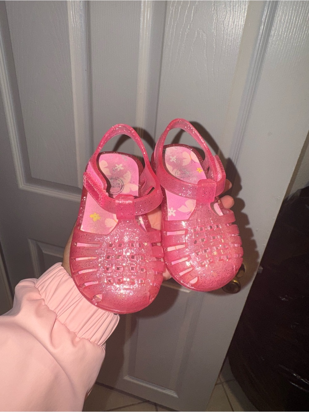 wonder nation Pink Glitter Jelly Sandals for Kids